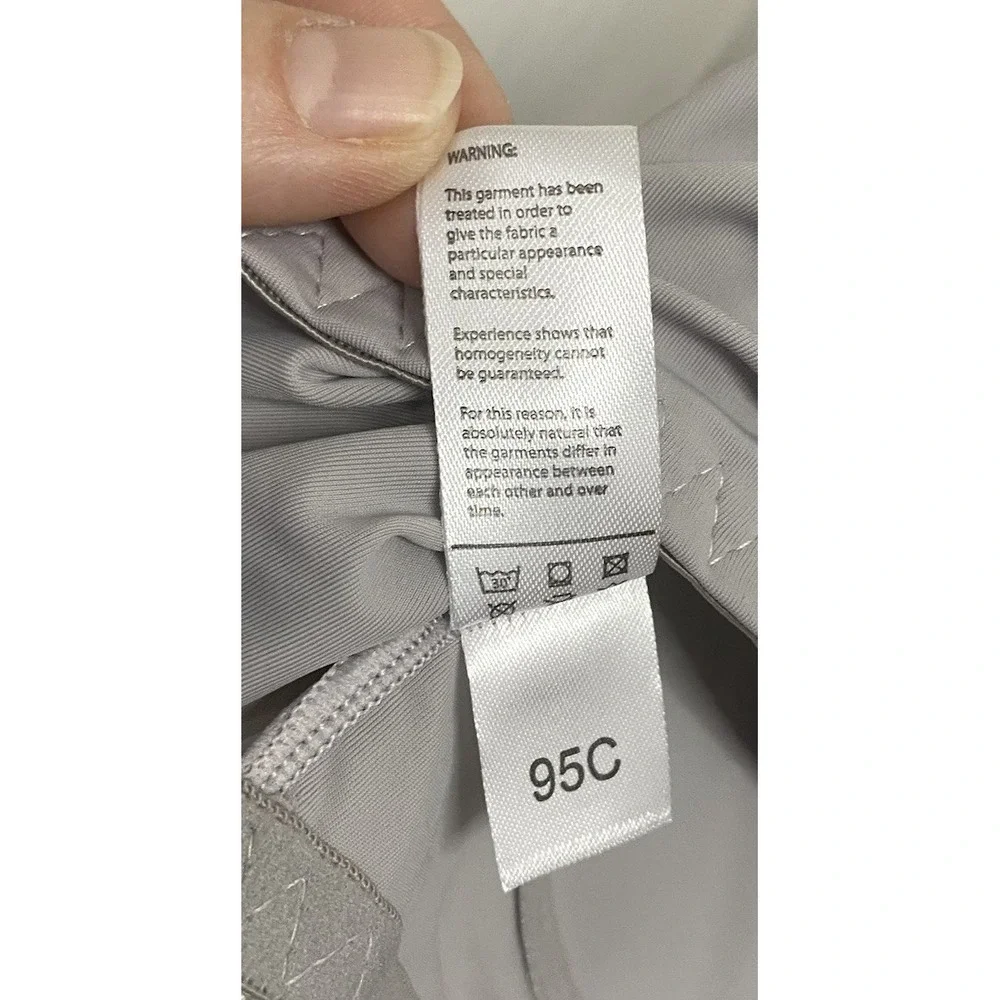 Lucy Breeze Silver/Gray Wire Free Lined Bra Lace Front Close Sz.42C Stretch Back